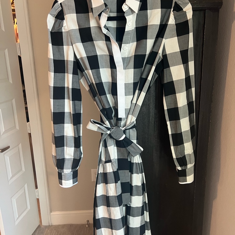 Pearl Black and White Plaid Long Sleeve Dress